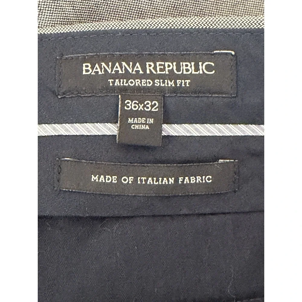 Banana Republic Tailored Slim Fit Trousers Mens 36x32 Gray Italian Fab 100% Wool